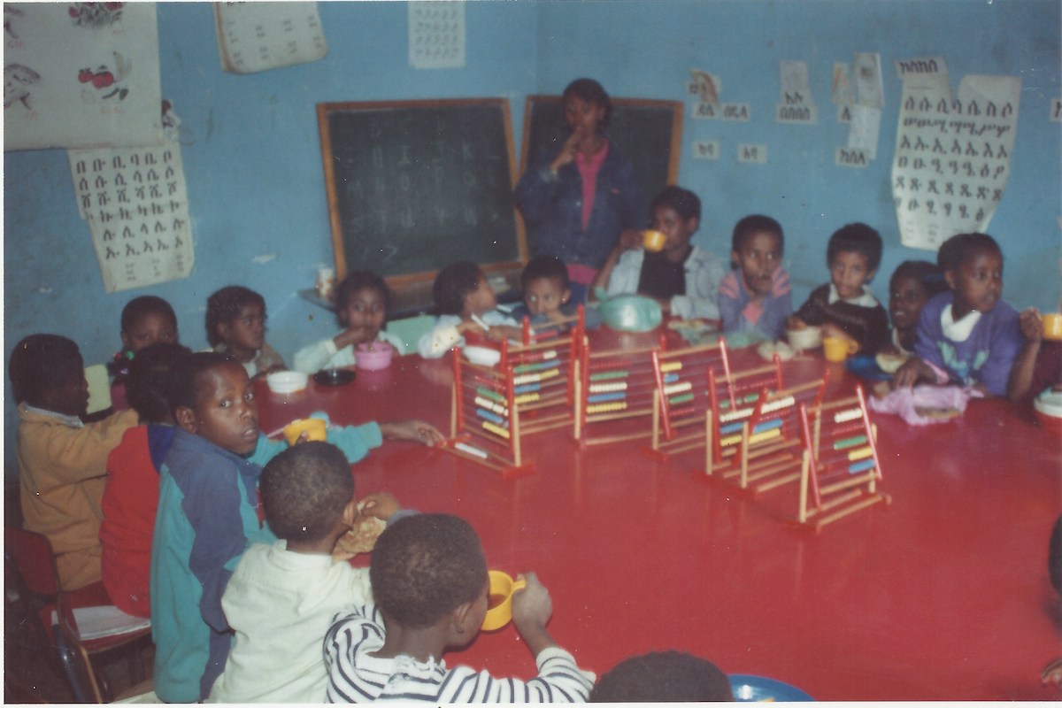 Children at ENAD Co-Action preschool after the preschool moved to its new quarters biought with UNESCO Co-Action funds.